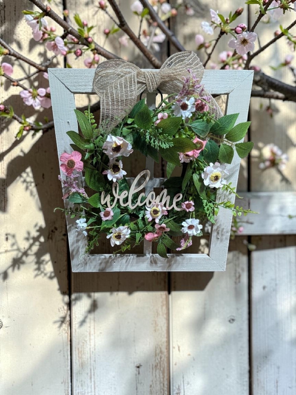 Welcome Floral Wreath Wall Accent in White and Pink - Home Accents